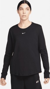 Czarna bluzka Nike z okrągłym dekoltem z długim rękawem w sportowym stylu