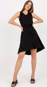 Czarna sukienka Rue Paris z bawełny z dekoltem w kształcie litery v bez rękawów