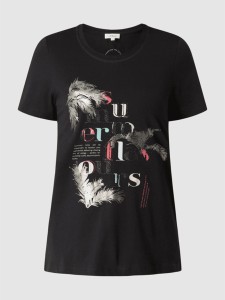 Czarny t-shirt S.Oliver z bawełny z okrągłym dekoltem