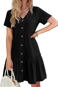 Czarna sukienka IVET mini z dekoltem w kształcie litery v z krótkim rękawem