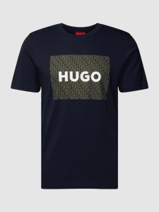 Granatowy t-shirt Hugo Boss z bawełny z nadrukiem z krótkim rękawem