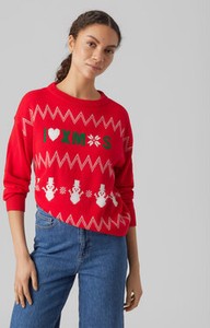 Czerwony sweter Vero Moda w stylu casual w bożonarodzeniowy wzór