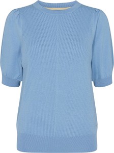 Niebieska bluzka Numph z krótkim rękawem z okrągłym dekoltem w stylu casual