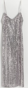 Srebrna sukienka Reserved z dekoltem w kształcie litery v na ramiączkach