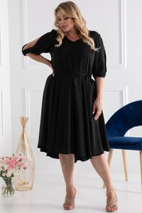 Czarna sukienka KARKO z tkaniny z długim rękawem midi
