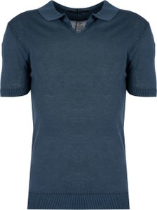 Granatowa koszulka polo ubierzsie.com w stylu casual z dzianiny z krótkim rękawem