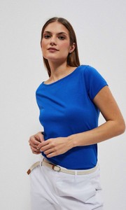 Niebieski t-shirt Moodo.pl z okrągłym dekoltem w stylu casual z krótkim rękawem