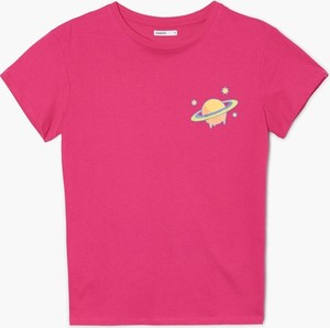 Różowy t-shirt Cropp z okrągłym dekoltem