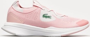 Różowe buty sportowe Lacoste z płaską podeszwą sznurowane w sportowym stylu