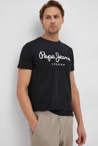 Czarny t-shirt Pepe Jeans z dzianiny w młodzieżowym stylu