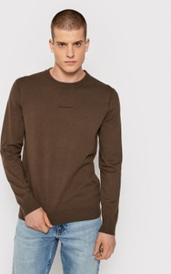 Brązowy sweter Calvin Klein w stylu casual z okrągłym dekoltem