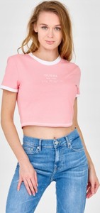 Różowa bluzka Guess z krótkim rękawem w stylu casual