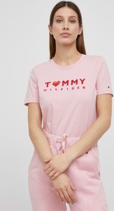 Różowy t-shirt Tommy Hilfiger z bawełny