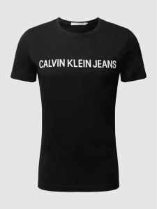 Czarny t-shirt Calvin Klein z krótkim rękawem w młodzieżowym stylu z nadrukiem