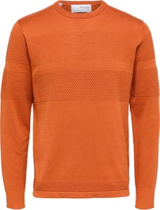 Pomarańczowy sweter Selected Homme z okrągłym dekoltem w stylu casual