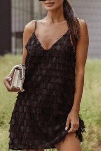 Czarna sukienka IVET mini z tkaniny w stylu boho