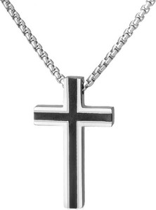 Manoki Czarno srebrny krzyżyk na modnym łańcuszku naszyjnik męski