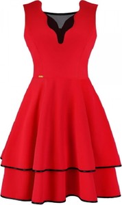 Czerwona sukienka Jersa bez rękawów rozkloszowana