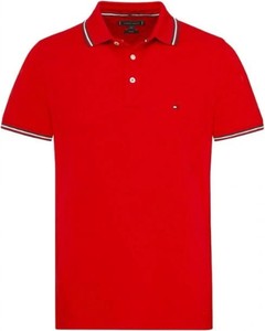 Czerwona koszulka polo Tommy Hilfiger z krótkim rękawem z bawełny