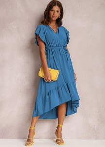 Niebieska sukienka Renee midi z krótkim rękawem