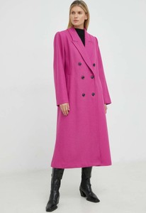Różowy płaszcz Gestuz w stylu casual z wełny bez kaptura