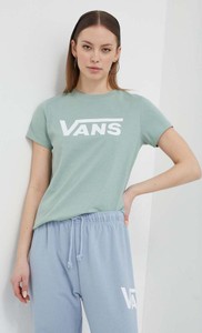 Miętowy t-shirt Vans z krótkim rękawem z bawełny w młodzieżowym stylu