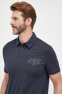 Granatowa koszulka polo Armani Exchange z krótkim rękawem z nadrukiem w młodzieżowym stylu