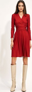 Czerwona sukienka Nife z długim rękawem mini kopertowa