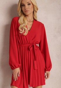 Czerwona sukienka Renee z długim rękawem kopertowa w stylu casual