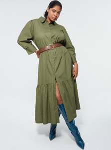 Zielona sukienka Reserved w stylu casual z kołnierzykiem maxi