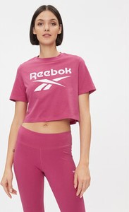 Różowy t-shirt Reebok z okrągłym dekoltem z krótkim rękawem