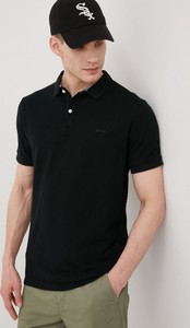 Czarna koszulka polo Superdry z bawełny z krótkim rękawem w stylu casual