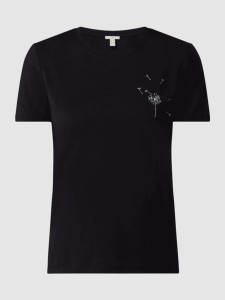 Czarna bluzka Esprit z bawełny z krótkim rękawem z okrągłym dekoltem