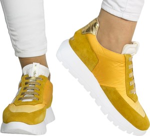 Żółte buty sportowe Wonders nylon z płaską podeszwą sznurowane