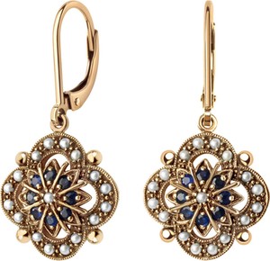 Wiktoriańska - Biżuteria Yes Kolczyki złote z szafirami i perłami - Kolekcja Wiktoriańska