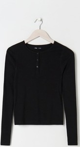 Czarna bluzka Sinsay z długim rękawem z okrągłym dekoltem z bawełny
