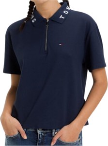 Granatowy t-shirt Tommy Hilfiger z bawełny z dekoltem w kształcie litery v