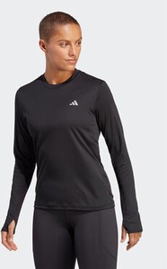Czarna bluzka Adidas w sportowym stylu z długim rękawem z okrągłym dekoltem