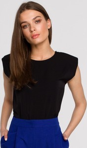 Czarna bluzka Style z krótkim rękawem z okrągłym dekoltem