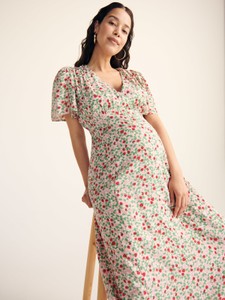Sukienka Reserved z dekoltem w kształcie litery v midi z krótkim rękawem