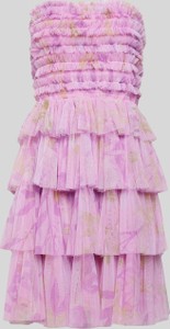 Różowa sukienka Lace & Beads mini z okrągłym dekoltem