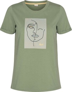 Zielony t-shirt Numph z krótkim rękawem w młodzieżowym stylu z bawełny
