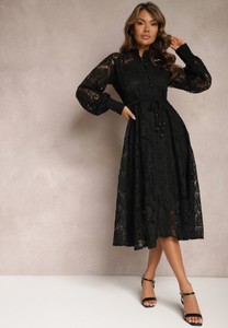 Czarna sukienka Renee z okrągłym dekoltem