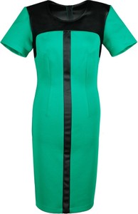Zielona sukienka Fokus z krótkim rękawem midi z okrągłym dekoltem