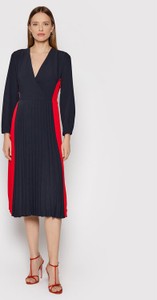 Sukienka Tommy Hilfiger z długim rękawem midi z dekoltem w kształcie litery v