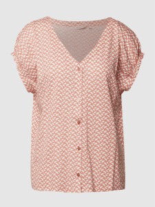 Różowa bluzka Tom Tailor z bawełny w stylu casual z dekoltem w kształcie litery v