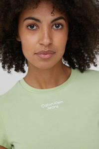 Zielony t-shirt Calvin Klein w stylu casual z dzianiny z okrągłym dekoltem
