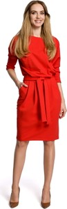 Czerwona sukienka MOE z bawełny w sportowym stylu z długim rękawem