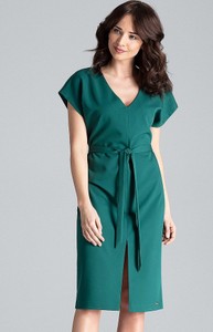 Zielona sukienka LENITIF midi kopertowa z krótkim rękawem
