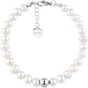Manoki Elegancka bransoletka z białych perełek naturalnych srebrna kulka